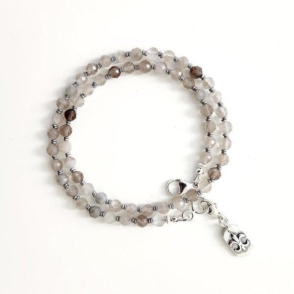GRAY MOONSTONE NECKLACE WITH 925 SILVER FLEUR DE LIS